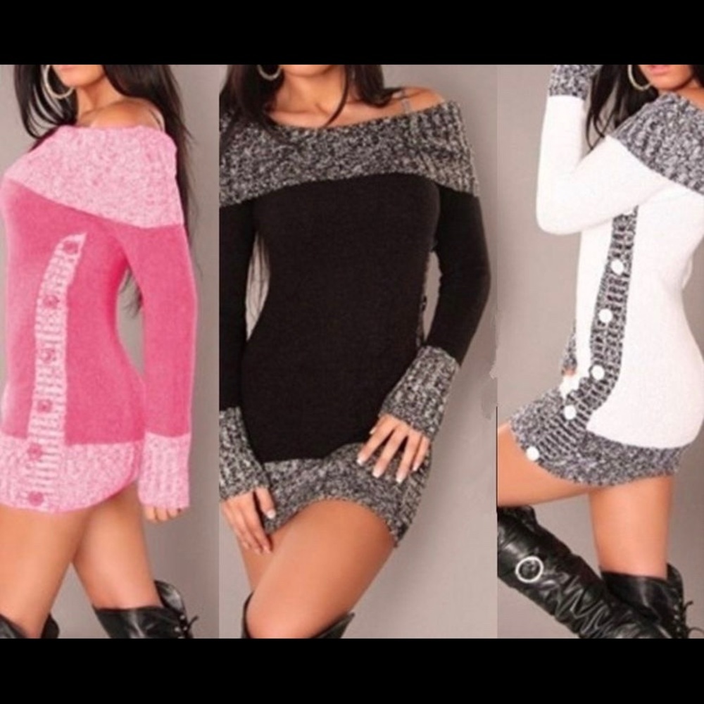 Long sleeve long sweater mini dress knitted